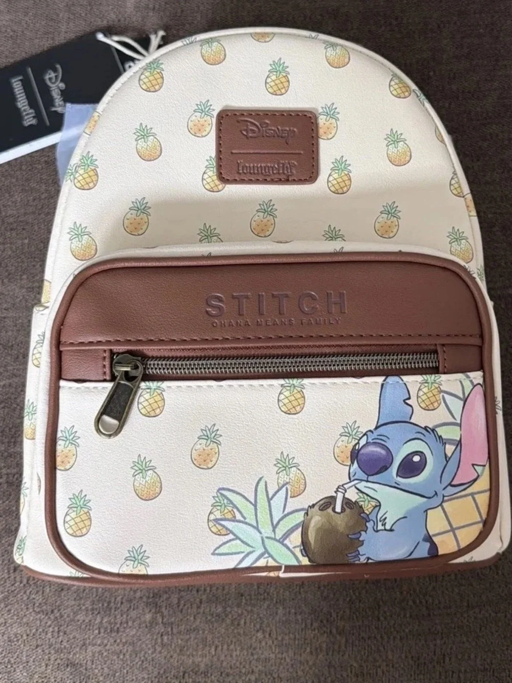 Loungefly Disney Stitch Pineapple Print Mini Backpack - Cream & Brown